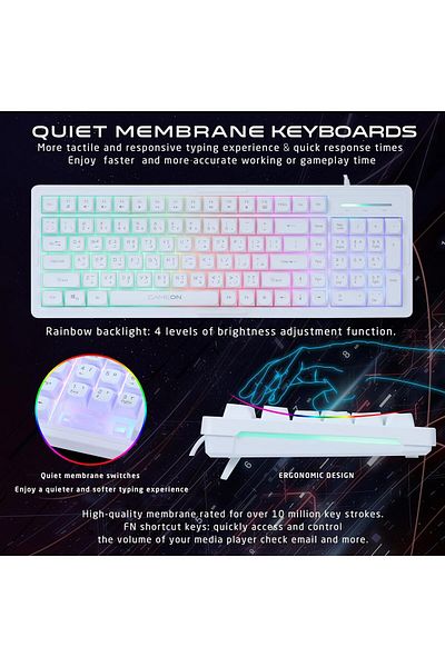 GAMEON GO-CYPHERW-XL-W All-In-One Gaming Bundle, Keyboard, Headset, Mouse & Mousepad