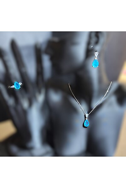 Topaz Mavi Taşlı Set - Yüzük 18n