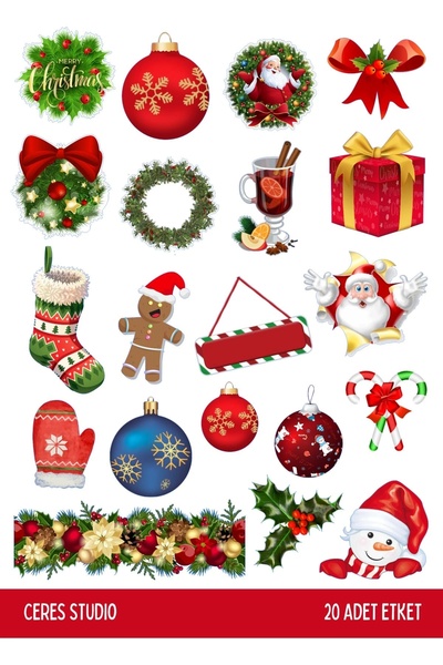 Ceres Studio Yılbaşı Sticker Seti Merry Christmas Noel Winter 2 Sayfa 38 Adet...