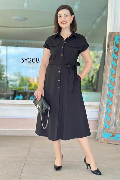 İnce Topuk Buttoned Pinco Fabric Dress 5Y268