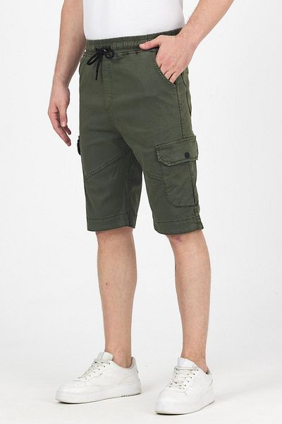 DAMGA JEANS Men's Elastic Waist Summer Sports Cargo Pocket Khaki Capri Shorts