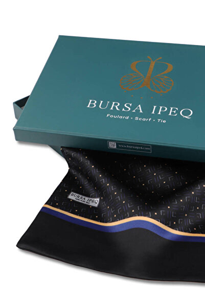 Bursa İpek Ανδρικό μεταξωτό κασκόλ με μαύρο σχέδιο