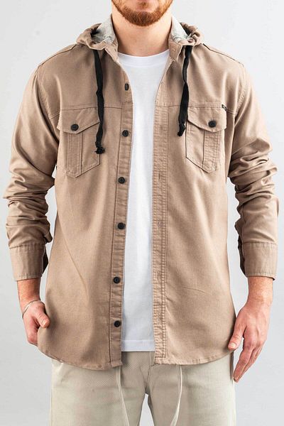 bombe Ανδρικό τζιν πουκάμισο με κουκούλα Slim Fit Mink