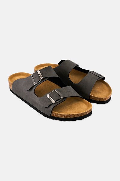 Algspar Men Buckle Slip On Cork Sandals, Grey