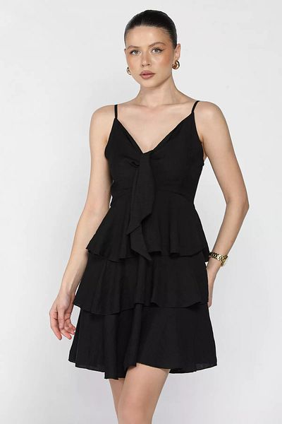 GÜLSELİ Rochie mini cu volane cu bretele negre