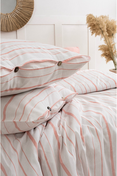 BESTİNA GOLD Harmony Hues Yarn-Dyed Natural Double Duvet Cover Set (Elastic B...
