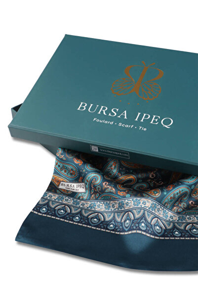 Bursa İpek Ανδρικό μεταξωτό κασκόλ με πράσινο σχέδιο βενζίνης