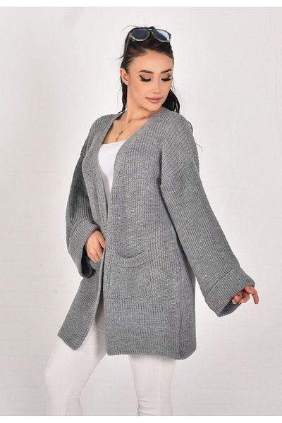 K-ODEA BUTİK Oversize Gray Knitwear Jacket Women