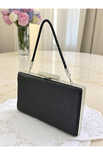 MidStore Black Silver Detailed Imported Kumsim Stone Handle Women's Evening D...