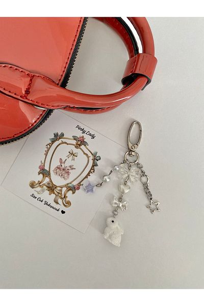 Pinky Lady Rabbit Bow Coquette Design Bag Ornament Bag Charm Keychain