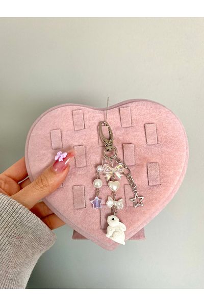 Pinky Lady Rabbit Bow Coquette Design Bag Ornament Bag Charm Keychain