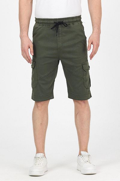 DAMGA JEANS Men's Elastic Waist Summer Sports Cargo Pocket Khaki Capri Shorts
