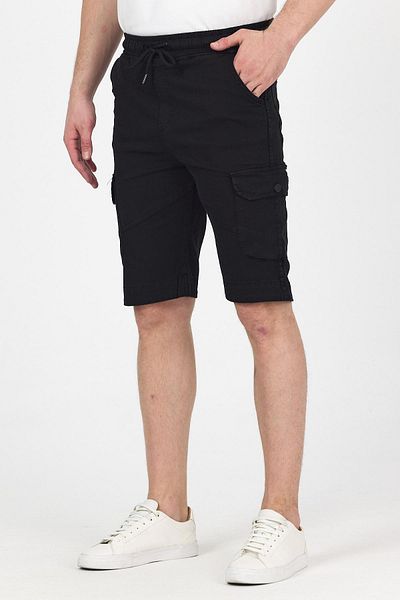 DAMGA JEANS Men's Elastic Waist Summer Sports Cargo Pocket Black Capri Shorts