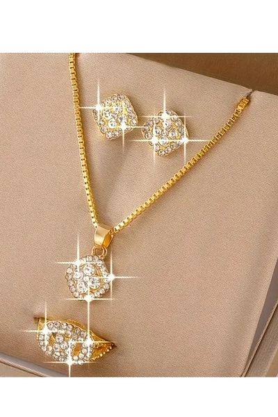 BirYıldızOl Zircon Stone Necklace Cz Earrings Cz Ring Gold Design Women's Jewelry Set