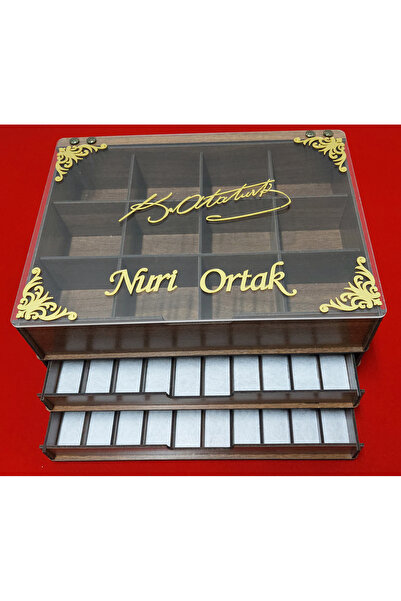 aswood Cam Kapaklı Ahşap Saat Tesbih Bileklik Koleksiyon Kutusu Hediyelik Özel isim Yazılabilir