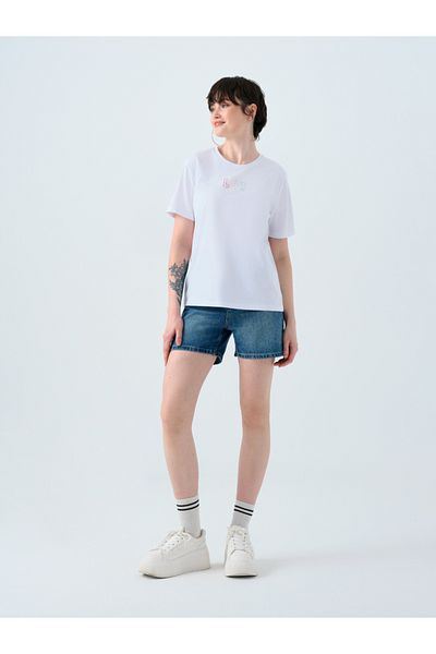 Loft 2038993 White Women's Printed Loft Text Detailed Crew Neck T-Shirt