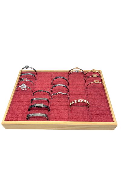 STAND MARKET Handcuff Bracelet Display Table with Wooden Frame (34,5X24,5X4,5Cm) Wood Red