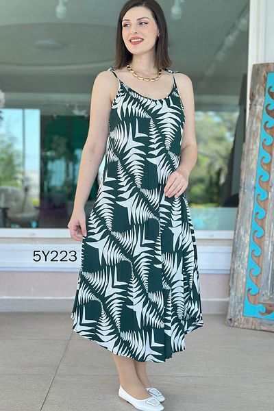 İnce Topuk Viscose Dress with Rope Straps 5Y223