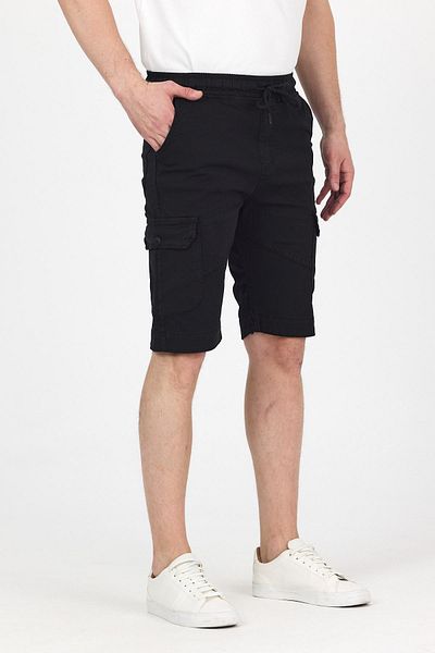 DAMGA JEANS Men's Elastic Waist Summer Sports Cargo Pocket Black Capri Shorts