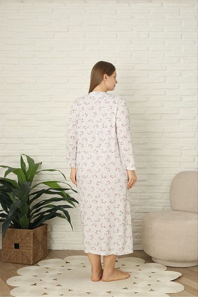 Erdenay Tekstil Long Sleeve Floral Patterned Combed Cotton Mother Nightgown