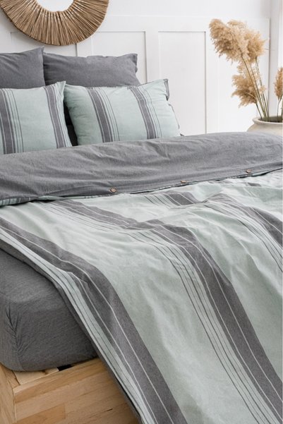BESTİNA GOLD Harmony Hues Yarn-Dyed Natural Double Duvet Cover Set (Elastic B...