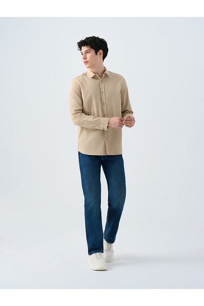 Loft 2038615 Stone Men's Long Sleeve 100% Cotton Shirt