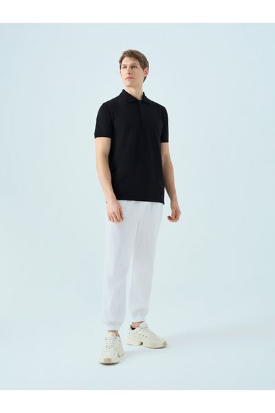 Loft 2035136 Black Men's 100% Cotton Polo Neck T-Shirt