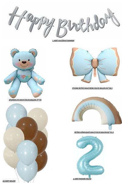 DÜVENCİ TİCARET Teddy Bear Rainbow Themed Baby Boy Concept Birthday Age Set