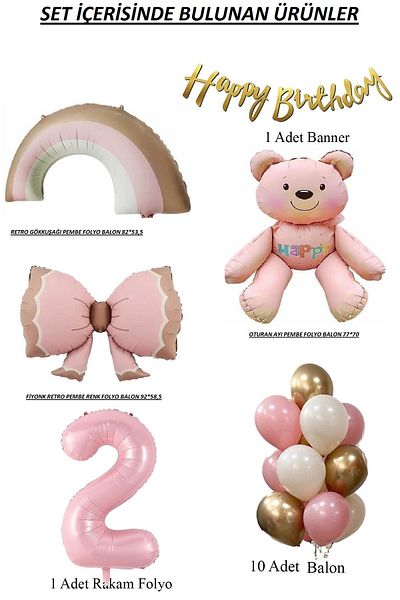 DÜVENCİ TİCARET Teddy Bear Rainbow Themed Baby Girl Concept Birthday Age Set
