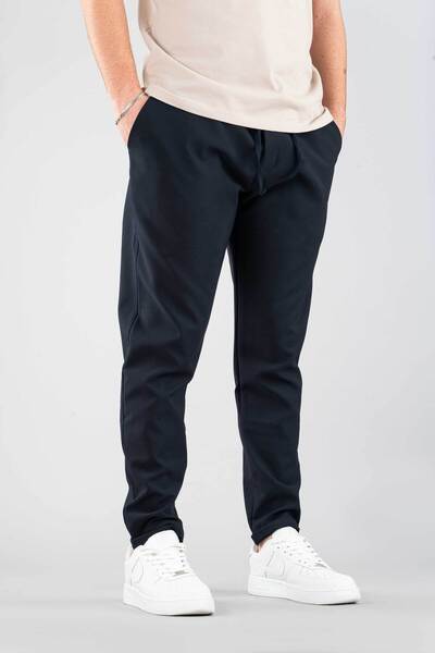 bombe Férfi sötétkék kényelmes Boyfriend húzózsinóros pamut kocogónadrág elasztikus derékkal