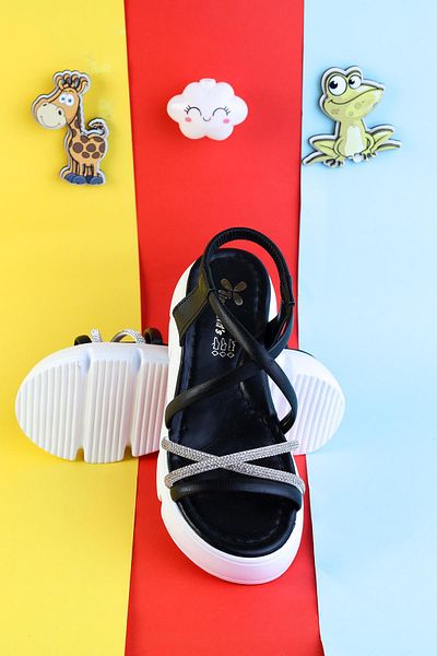 Moda Lime Girl's Wedge Heel Double Stripe Stone Suitable for Daily Foot Anatomy Comfortable Sports Sandals Slippers