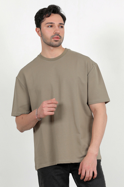 JB John Borners Ανδρικό μπλουζάκι με λαιμόκοψη βαμβακερό Basic Oversize Khaki - 2911