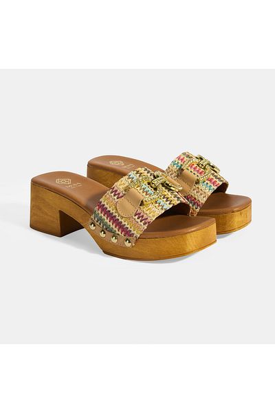 Desa Women's Multicolored Buckle Accessory Heeled Slippers
