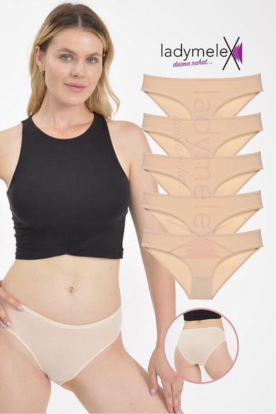 LadyMelex Chiloți pentru femei, chiloți pentru bikini, pachet de 5 bej, chiloți clasici, țesătură moale