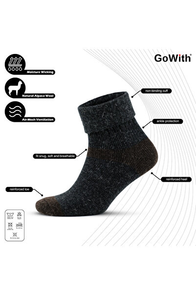 Go With 2'li Alpaka Yünlü Termal Yıkamalı Yumuşak Doğal Kışlık Ayakkabı Bot Için Kadın Çorap 2056