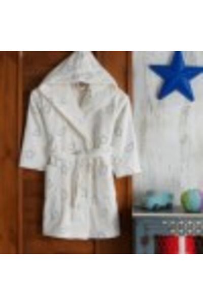 Hobby Bathrobe with embroidery and hood for children, 100% cotton, 5 - 6 years, Cloudy
