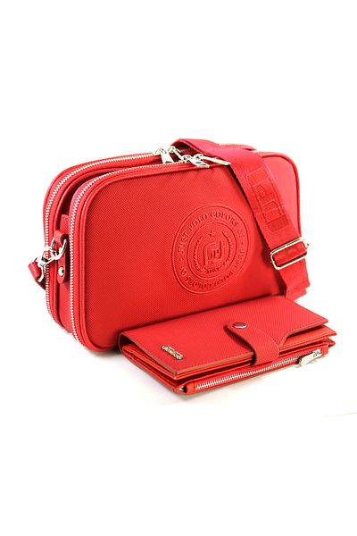 Just Polo Women's 5-Compartment Shoulder Strap Bag and Wallet Set