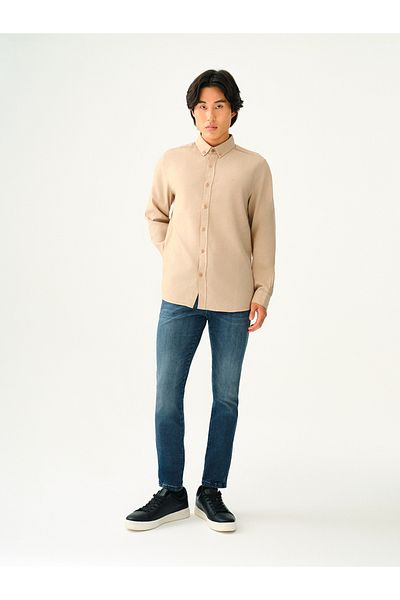 Loft 2030872 Beige Men's Regular Fit Normal Collar 100% Cotton Linen Shirt