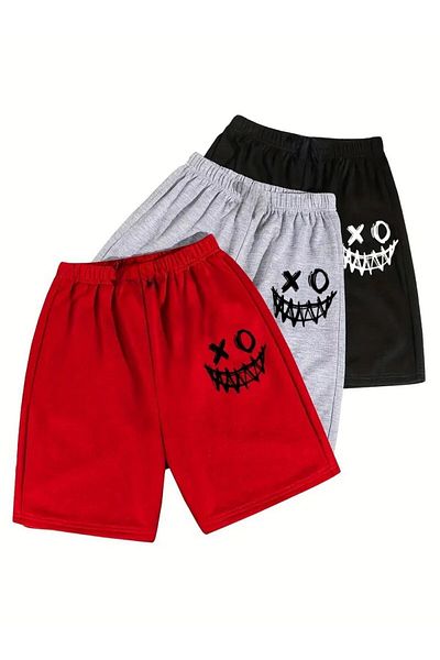 vinraus Pachet de 3 pantaloni scurți cu imprimeu O_X Smile pentru fete/băieți