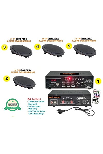 Hesapli Alisveris Tavan Hoparlör Seti (1 Adet Amfi + 4 Adet 16 CM Siyah Renk ...