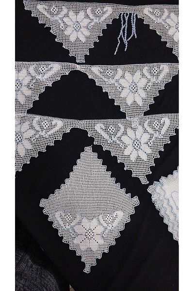 Papatyam Hand Knitted Crochet 2 Pieces (90X18) 1 Piece (60X18) 8 Pieces (30X25) Kitchen Set/Handcrafted Dowry Lace/Flush