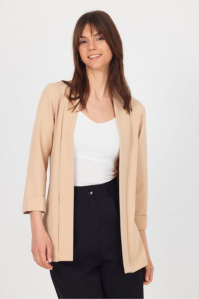 Rays Stone Sleeve Fold Detail Open Front Jacket 3456