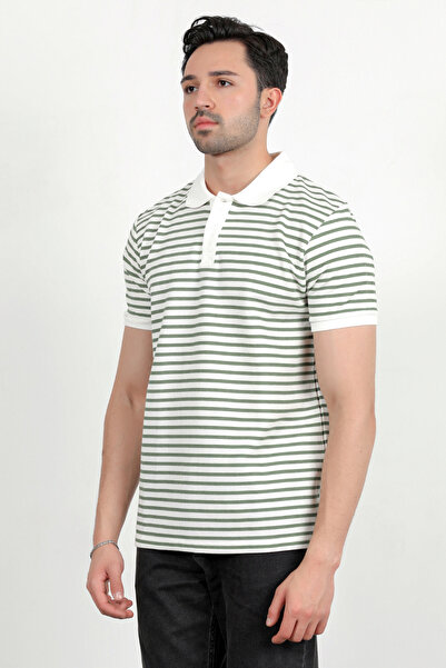 JB John Borners Ανδρικό μπλουζάκι με ριγέ κοντομάνικο γιακά πόλο πράσινο - 2999