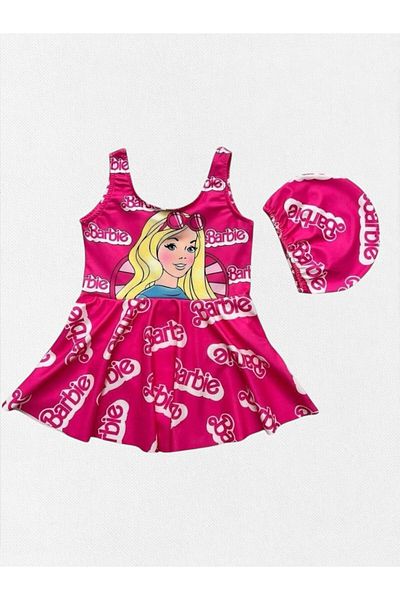 Fil Kids Girl Pink Yellow Girl Patterned Skirt Bonneted Close Woven Quick Dry Swimsuit