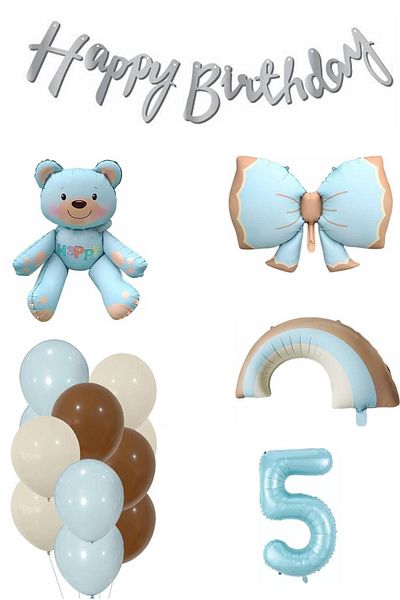 DÜVENCİ TİCARET Teddy Bear Rainbow Themed Baby Boy Concept Birthday Age Set