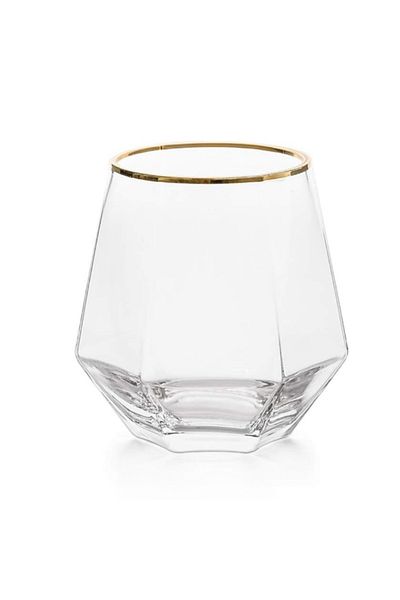 OEM Pahar Gold Edge, pentru whisky, model diamant, transparent, din sticla, 290 ml, 9.3 x 5 x 6.3 cm