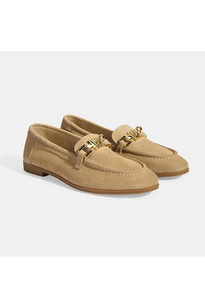 Desa Mocasini din piele intoarsa pentru dama, bej, cu accesorii de blocare