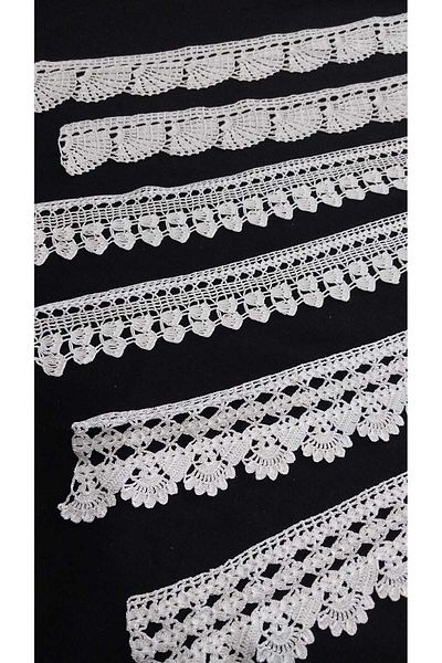 Papatyam Hand Knitted Crochet 2Pcs(62X7) 2Pcs(60X5) 2Pcs(50X5) Lace Set/Handcrafted Dowry Lace/Vintage