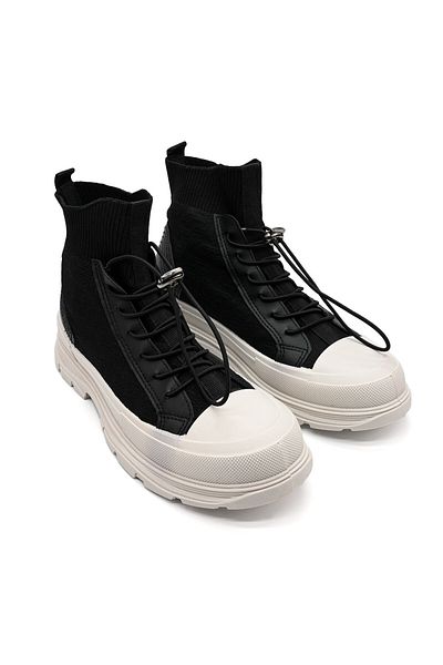 Tmall Women's High Top Sports Shoes, Textile Material, D1360, Black