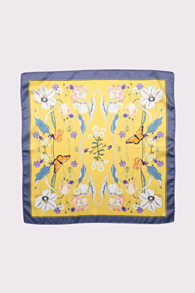 NOTHING Yellow Flower and Butterfly Patterned Satin Scarf